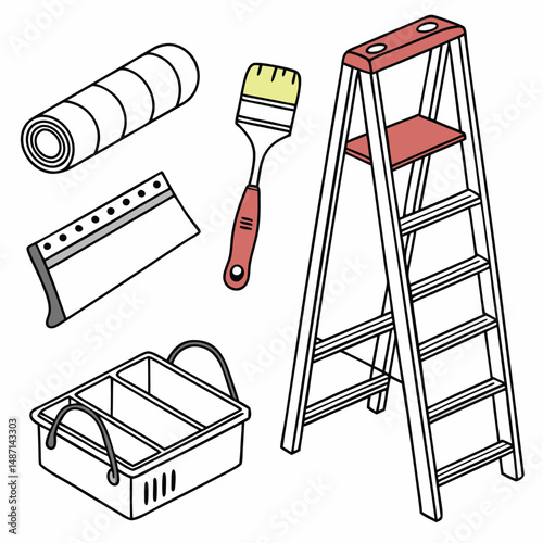 Home Painting and Renovation Icon Set – Vector Tools and Supplies for DIY and Construction