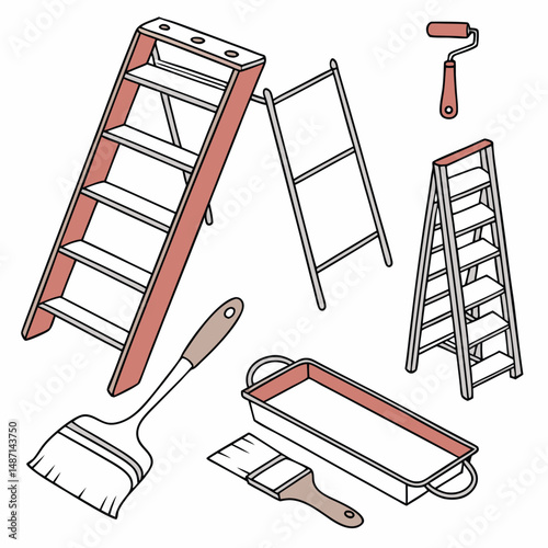 Home Painting and Renovation Icon Set – Vector Tools and Supplies for DIY and Construction