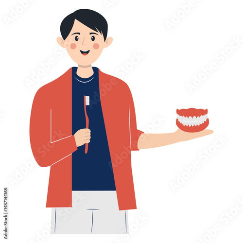 Dental Care People Cartoon Character. Isolated on White Background.