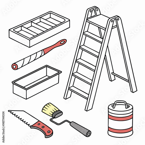 Home Painting and Renovation Icon Set – Vector Tools and Supplies for DIY and Construction