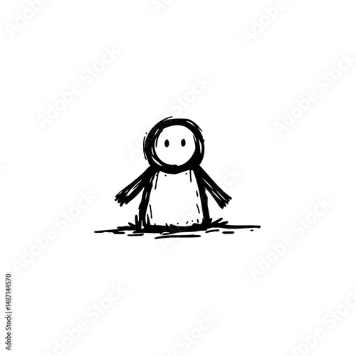 Minimalist depiction of a solitary figure emerging from an abstract surface