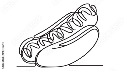 Continuous one single minimal line drawing hotdog