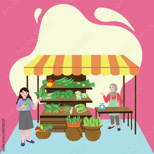 Local Market Day. Grocery Shopping. Monthly. Seller and Buyer Transaction.