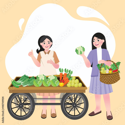 Street Market with Fresh Vegetables. Grocery Shopping.