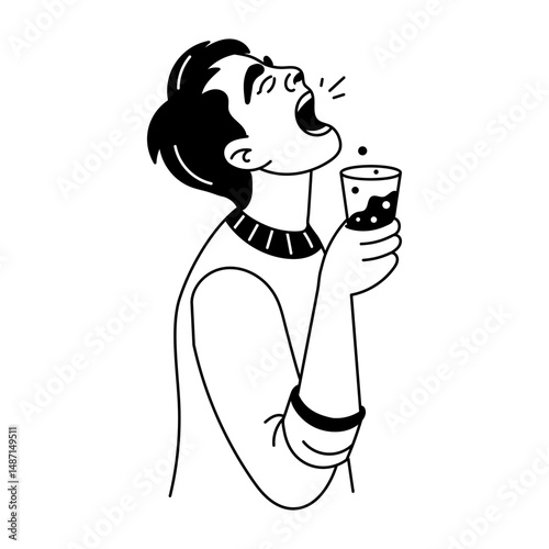 A hand drawn style illustration of gargling

