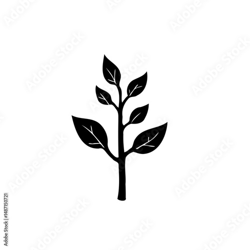 Silhouette of a young sprout with leaves, symbolizing growth and new beginnings