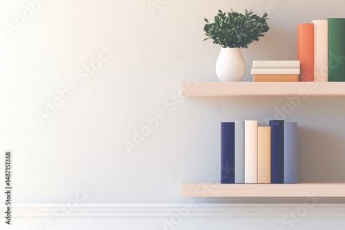 Serene Modern Home Office Backdrop With Shelving, Books, And Greenery Creating A Soothing Atmosphere For Virtual Meetings