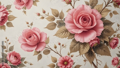 Wallpaper Mural Vintage Pink Rose Floral Pattern on Linen Fabric Texture for Elegant and Timeless Textile and Wallpaper Design Torontodigital.ca