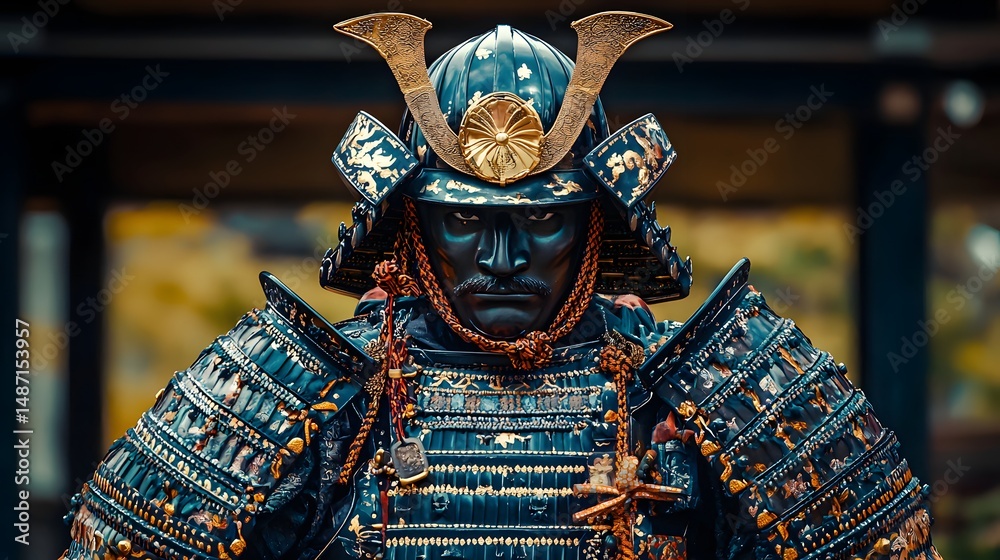 Fototapeta premium Ornate Samurai Armor and Headpiece from Ancient Japanese Warrior Tradition
