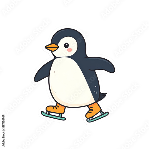 Adorable Cartoon Penguin Ice Skating Winter Fun Illustration