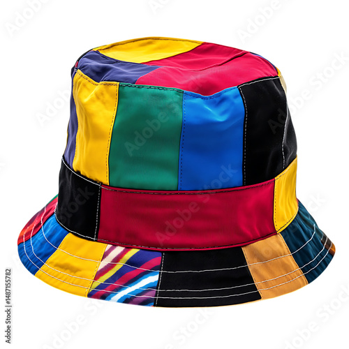 Trendy Bucket Hat with a Bold Patchwork Design Isolated on Transparent Background