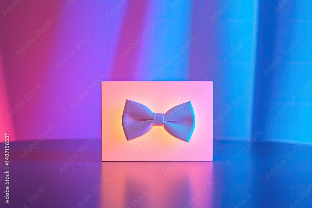 Fototapeta premium Illuminated bow tie design on a light pink box.