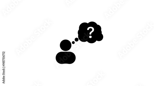 Black and white illustration of a person thinking featuring a question mark inside of a thought bubble representing uncertainty and contemplation