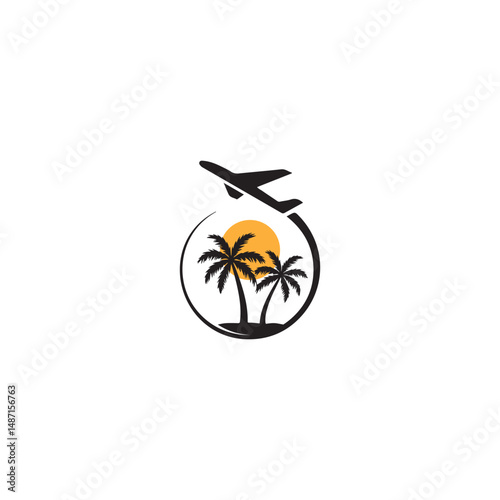 Air Plane and palm tree icon for travel logo vector
