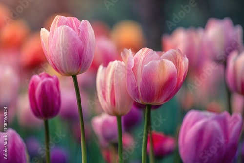 Elegant Pink and Purple Tulips Beautiful Spring Flowers in Bloom
