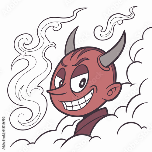 Devil emoji smirking with horns and smoky background