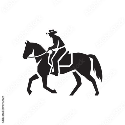 Cowboy on Horseback Silhouette Vector Clipart – Black Design on White Background