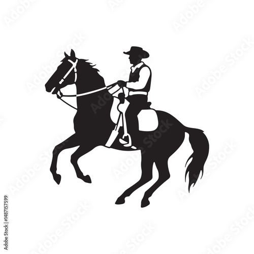 Cowboy on Horseback Silhouette Vector Clipart – Black Design on White Background