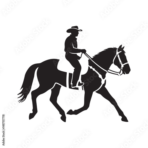 Cowboy on Horseback Silhouette Vector Clipart – Black Design on White Background