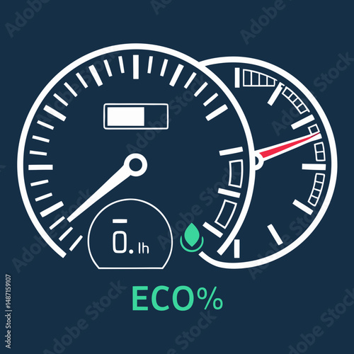 Electric car dashboard icon featuring power and eco stats