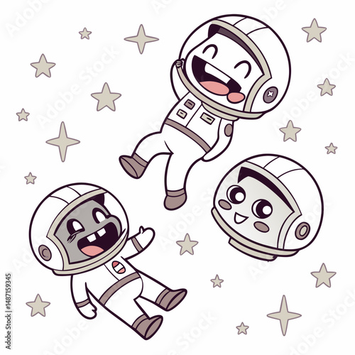 Space emoticons with helmets, stars, and zero-gravity facial expressions