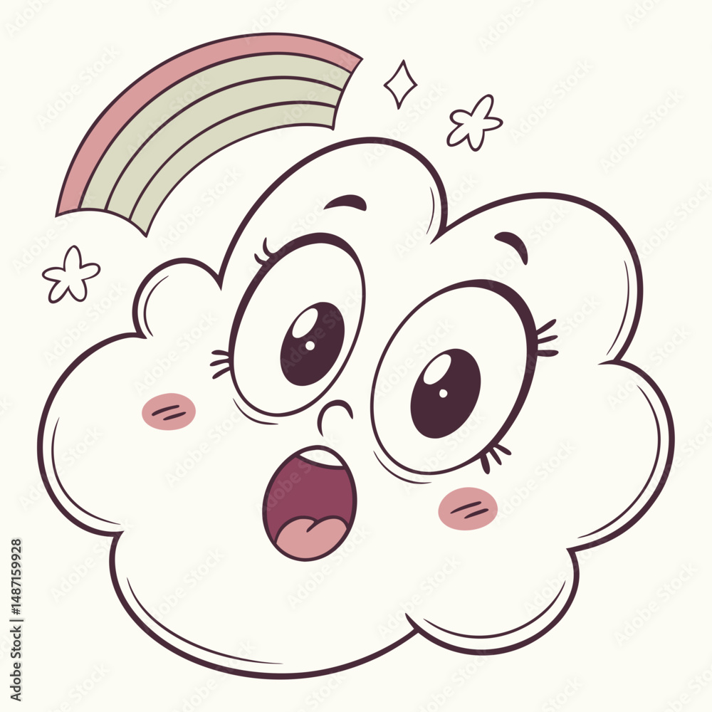 Obraz premium Wide surprised eyes popping from fluffy cloud-shaped cartoon face