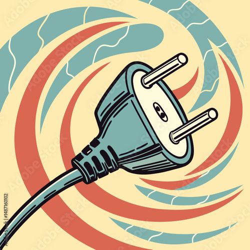 Electric power plug icon with energy wave swirl background