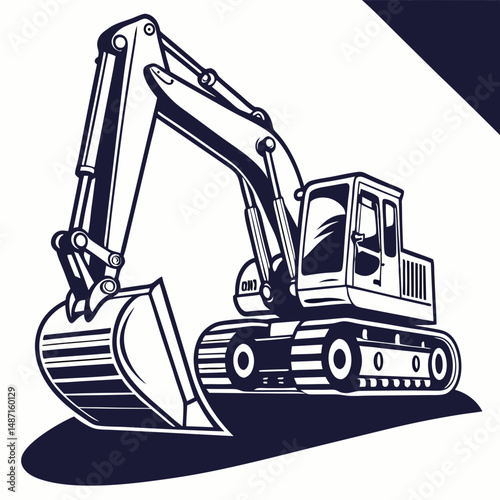 3D excavator icon with metallic finish and realistic depth shading