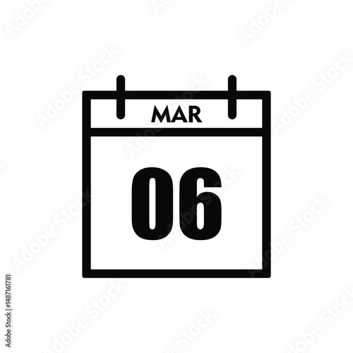 calender icon, 06 march icon with white background