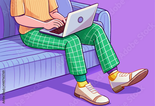 Person Working on Laptop from Couch, Remote Work Illustration