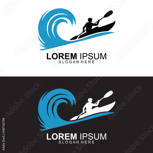 Water Sports Logo with Kayaker Silhouette
