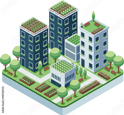 Isometric Urban Gardening with Rooftop and Balcony Garden
