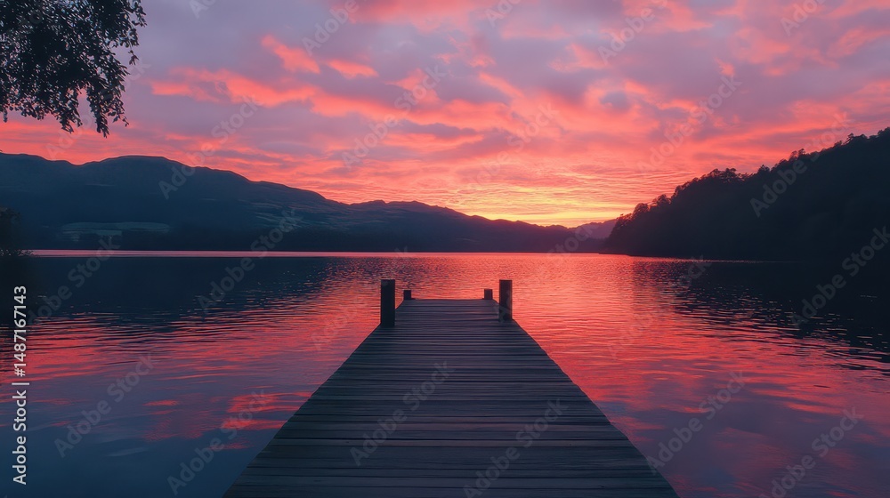 Fototapeta premium Serene Lakeside Sunset