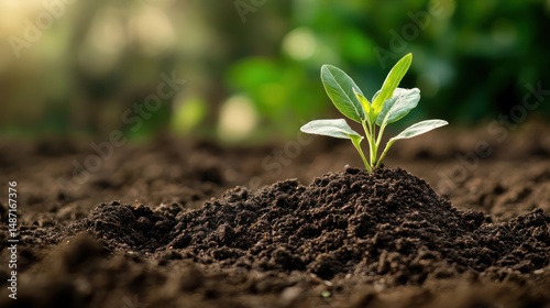 A New Life Sprouting: Young Plant Emerging from Rich Soil