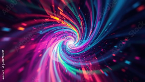 Cyberpunk vortex: vibrant abstract fractal swirl of colorful light trails