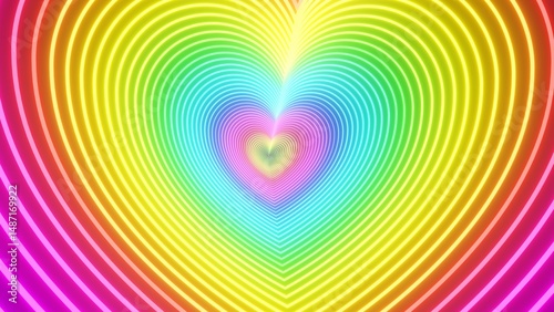 Bright Colorful Endless Rainbow Heart Tunnel With 3D Parallax Effect - Abstract Background Texture