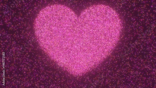 Bright Glowing Pink Heart Made Of Tiny Glittering Neon Sparkle Lights - Abstract Background Texture