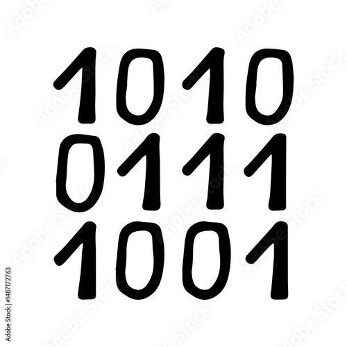 Binary numbers doodle vector icon