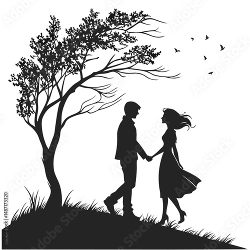 romantic couple in various poses silhouettes collection. Couple falling in love different poses isolated on white background silhouette set