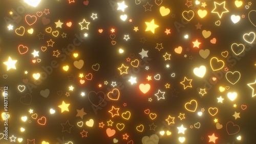 Bright Gold Glow Bed Time Neon Hearts And Stars Flashing Night Lights - Abstract Background Texture
