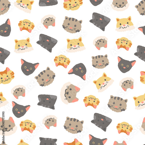 Seamless pattern of various cats' characters for a gift paper wrapper 