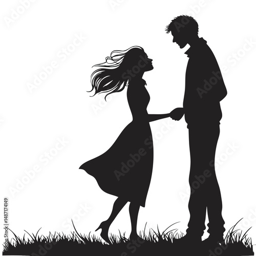 romantic couple in various poses silhouettes collection. Couple falling in love different poses isolated on white background silhouette set