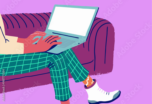 Person Working on Laptop from Couch, Remote Work Illustration