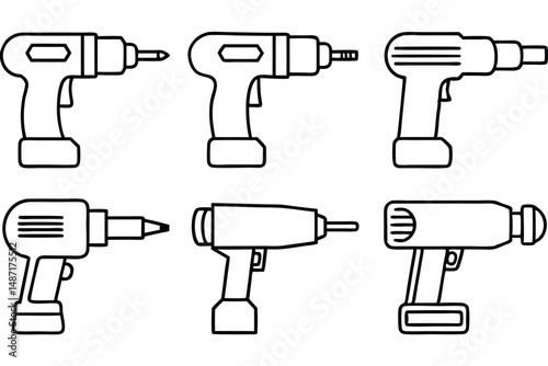 Electric drills versatile use Line art