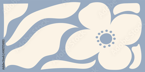 Retro Groovy Flower Background Set. Abstract Flower Pattern in Trendy 70s Style. Boho Colorful Groovy Flower Vintage Background. Graphic Fun Hippie Poster. Abstract Summer Wallpaper.