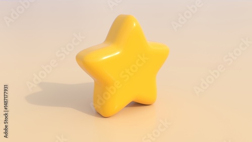 Bright Yellow Shiny Plastic 3D Rounded Star Shape Rotating Slowly - Abstract Background Texture