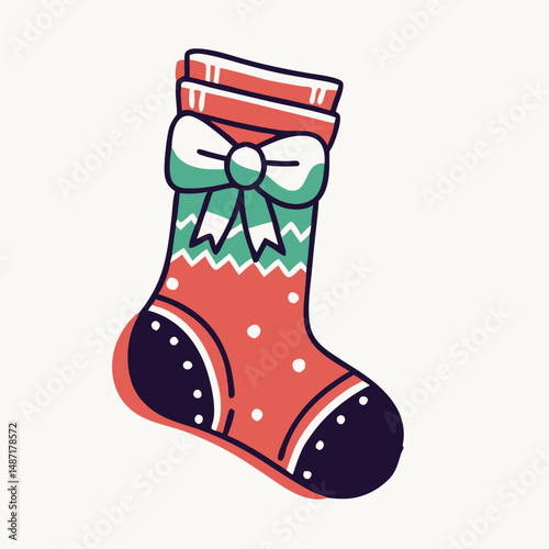 Red Christmas Stocking with Green and White Bow Illustration