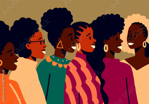 Group of Happy Black Women Friends Talking Together