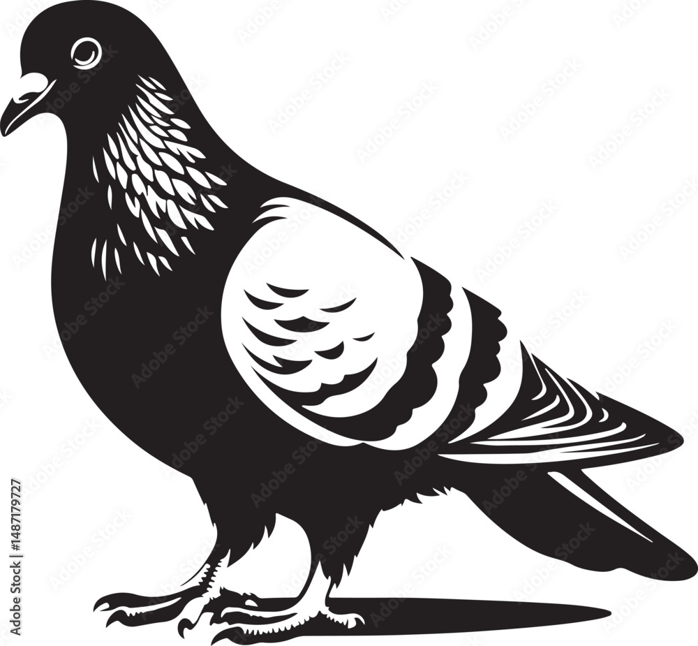 Fototapeta premium Pigeon Bird Black Silhouette Vector, Urban Wildlife Clipart & Flying Bird Design