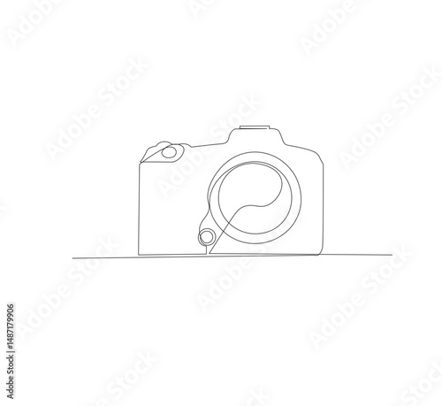continuous line drawing Camera icon in style.white background. Photo camera icon line art. Vector illustration. Abstract background